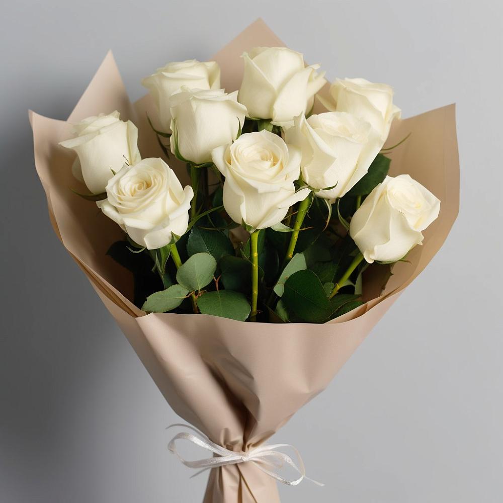 Букет 9 Белых роз Эдлесс Лав в Ферме