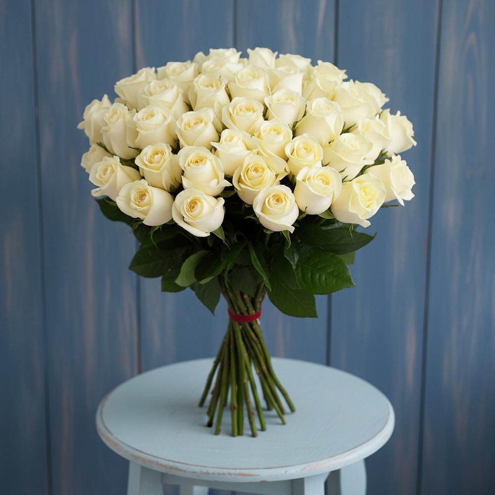 Букет 51 Белая роза Эдлесс Лав в Ферме