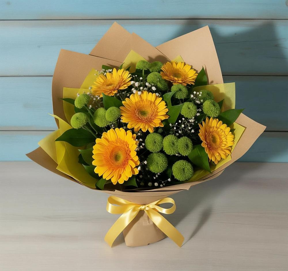 Букет цветов из: Герберы и Хризантемы в Ферме