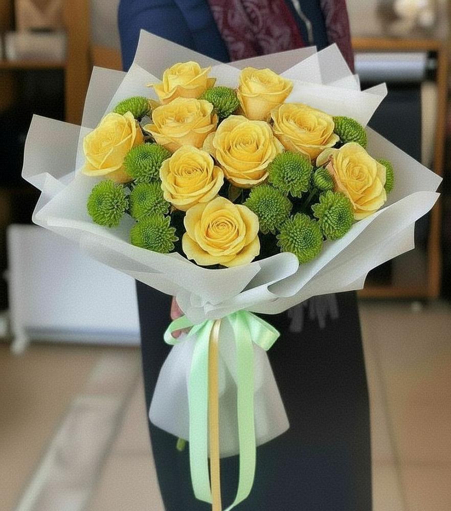 Букет цветов из: Хризантемы и Розы в Ферме