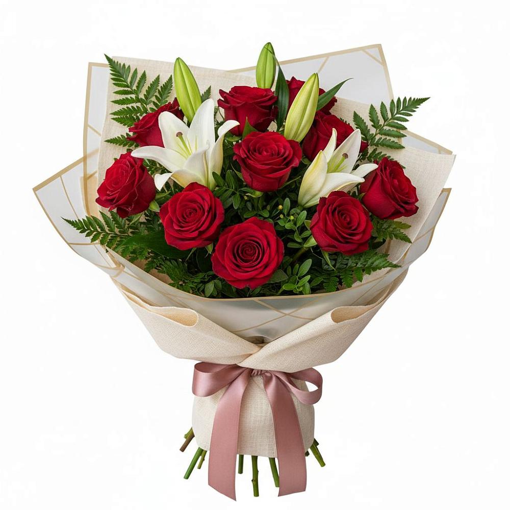 Букет цветов из: Лилии и Розы в Ферме