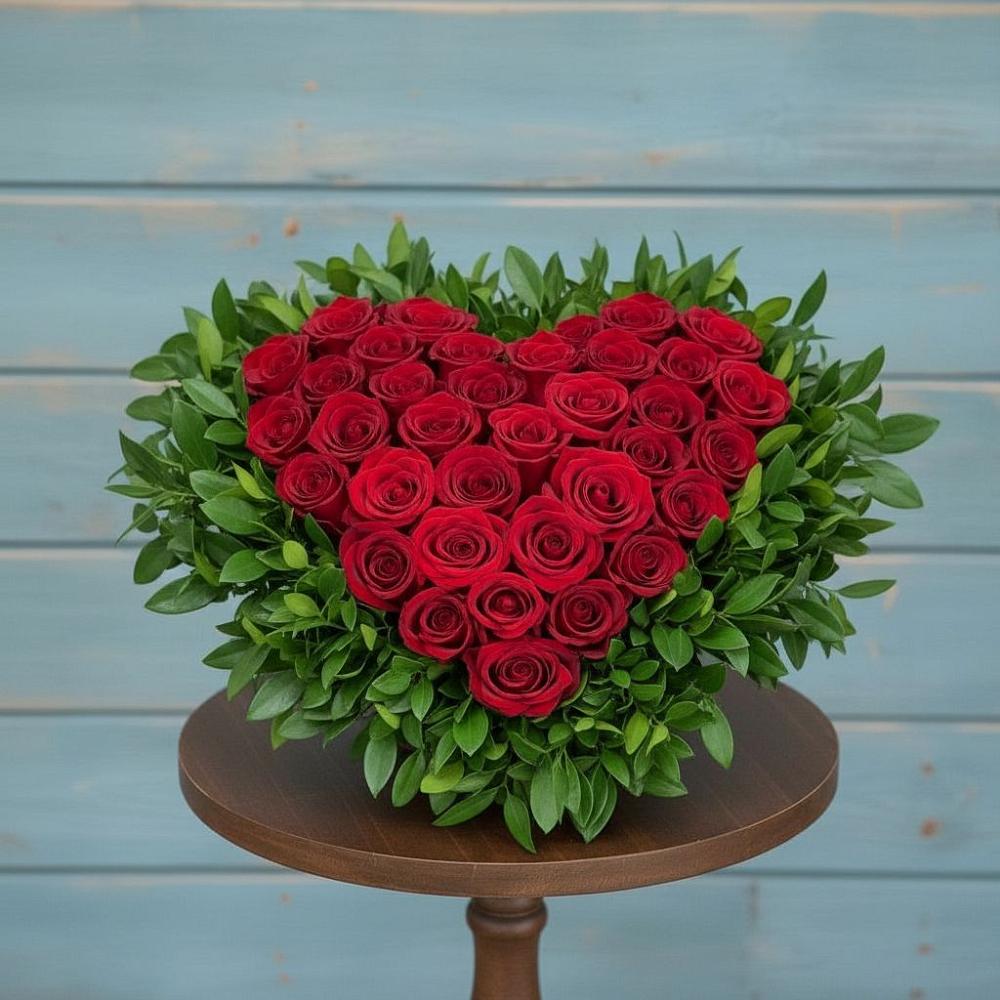 Цветочная композиция из Розы в виде сердца в Ферме