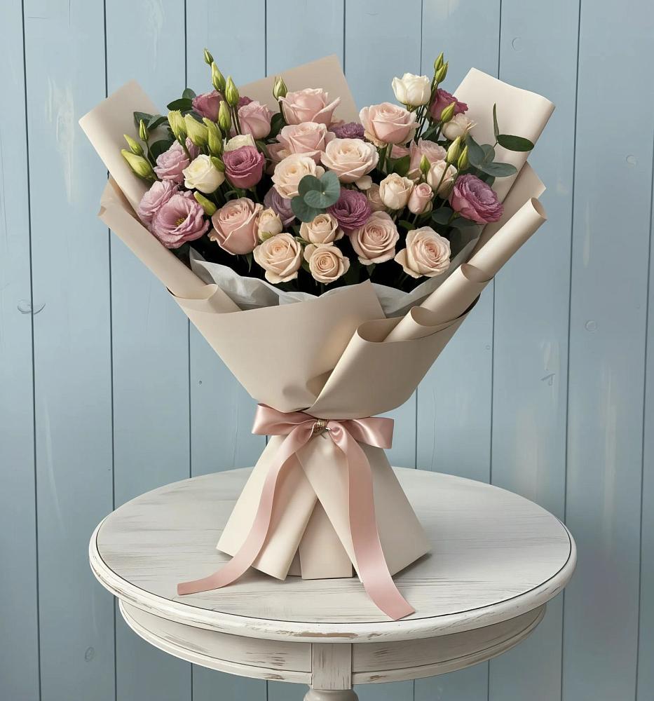 Букет цветов из: Розы и Лизиантусы в Ферме